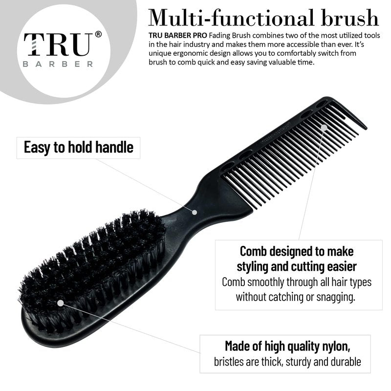TRU BARBER PRO Fading Brush 2PCS Bundle, Barber Fade Brush, Cleaning Brush for clippers,Beard Brush,Stylist Comb Hair Styling Tool