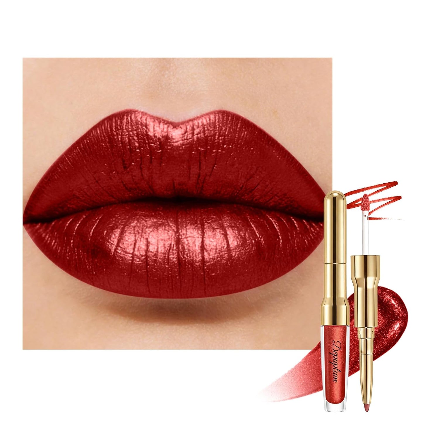 Pink Metallic Lipstick & Lip Liner Combo - Waterproof, Smudgeproof Shimmer Finish | Long Lasting Nude (GB24 Mauve Babe)