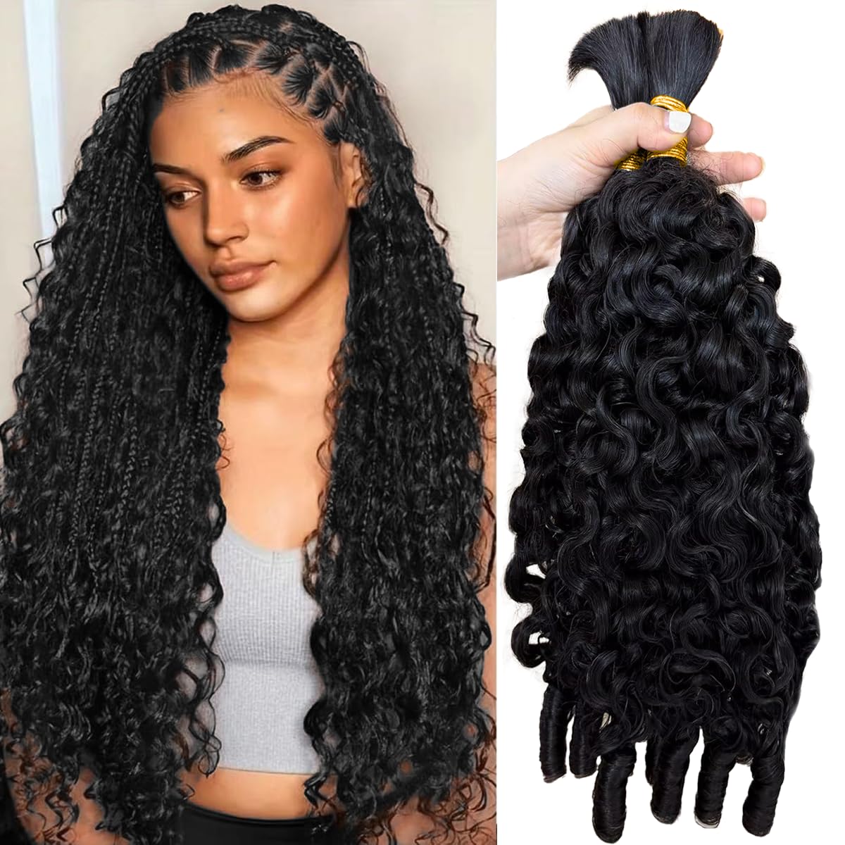 15A Human Braiding Hair - Boho Burmese Curly Spiral Ends | 18 Inch, 60g Bundle for Salon-Quality Styles