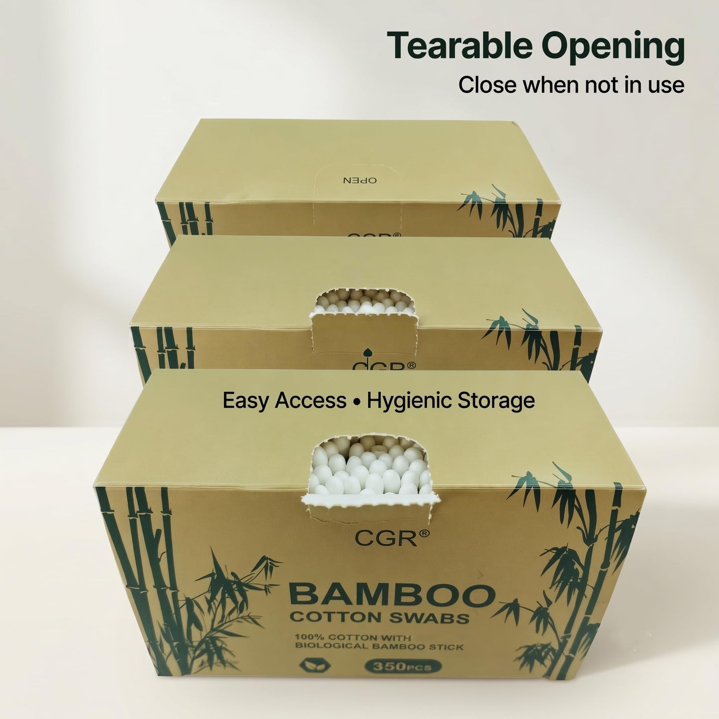 CGR 1050 Count Bamboo Cotton Swabs, Double Tipped Ear Buds, 3 Pack Box