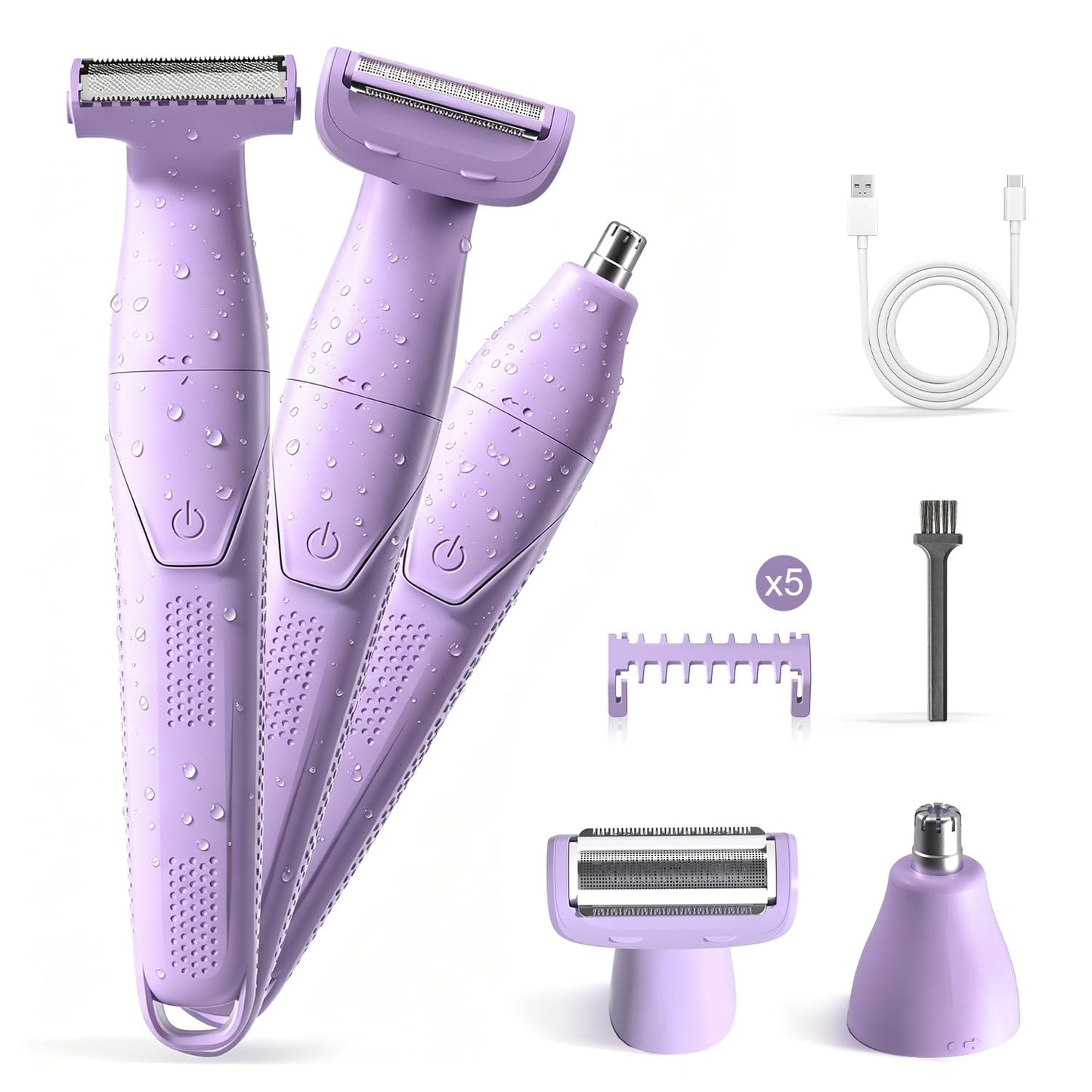 UNIMIKO Bikini Trimmer for Women, 3-in-1 Painless Womens Electric Razors & Pubic Hair Trimmer, Waterproof Womens Shaver with Ceramic Blades, USB Rechargeable Lady Groomer for Legs Underarm Face,Pink