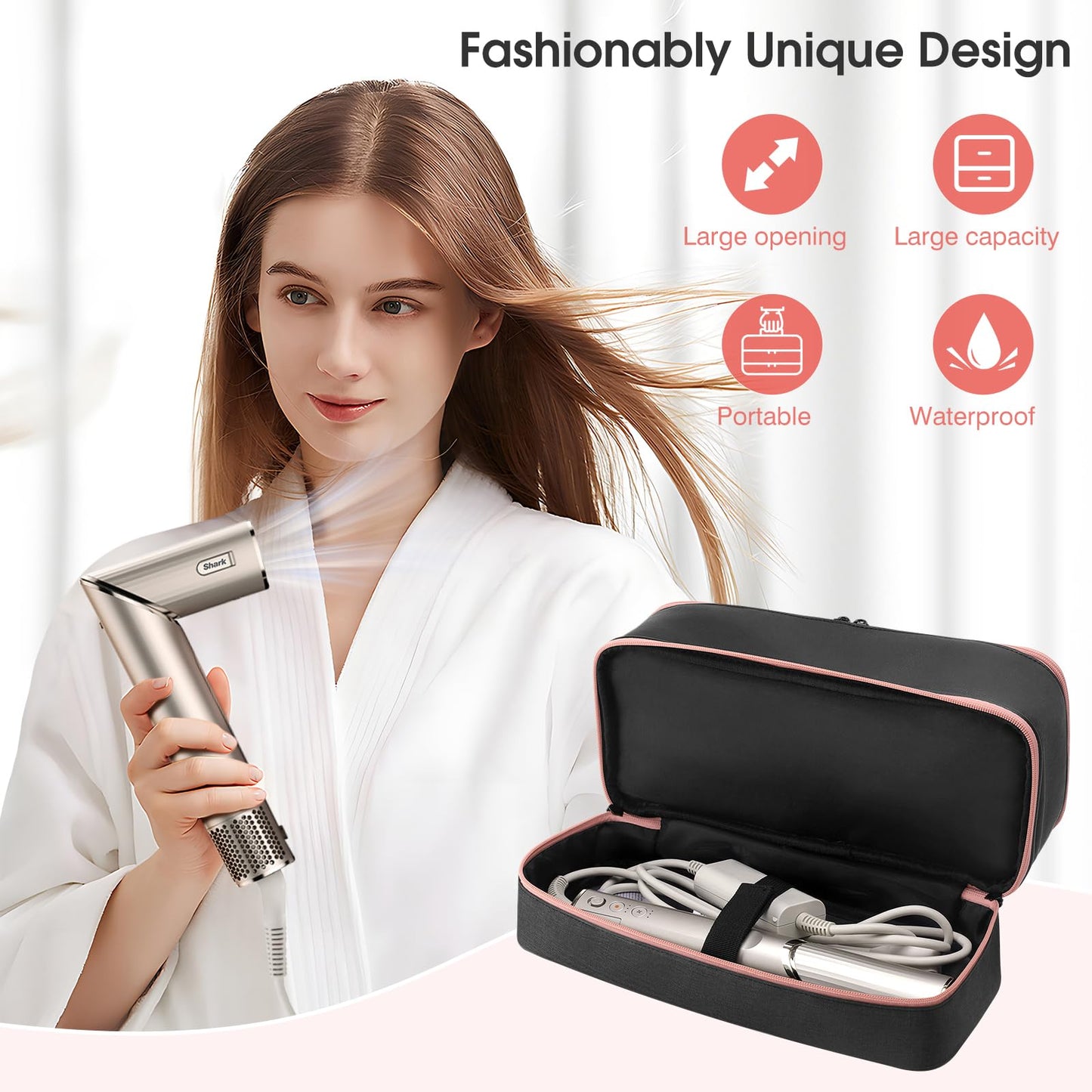 Travel Carrying Case for Hair Dryer for Shark FlexStyle Hair Dryer Bag Double-Layer Beauty Styler Organizer Hair Tool Storage Bag Hairdryer Accessories Black Case
