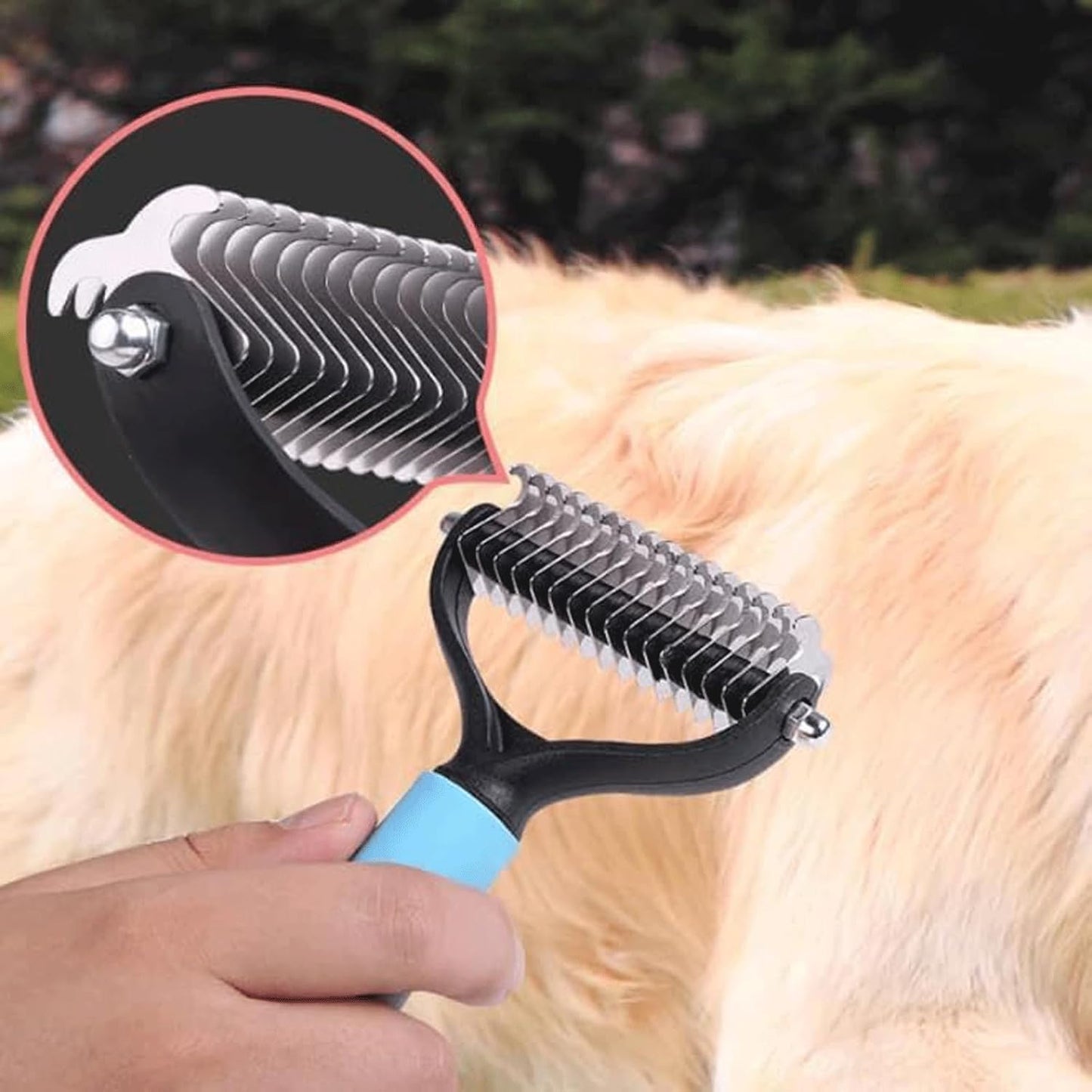 2-Sided Dematting & Deshedding Comb for Dogs & Cats, Versatile Undercoat Detangler Brush for Shedding, Matted Hair & Fur Remover Tool, Stress-Free Pet Grooming Rake