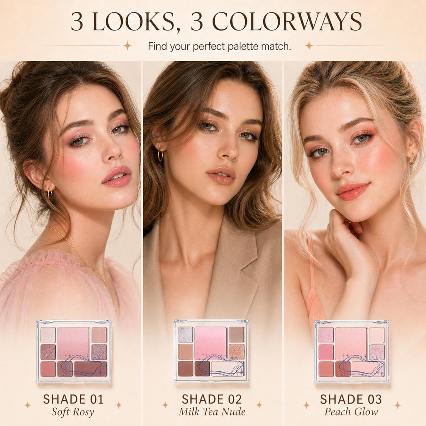 All-in-One Makeup Palette with 6 Matte Shimmer Eyeshadows, Ombre Blush & Contour, Highly Pigmented Blendable Face Palette for Daily Makeup, Travel, Office, Dates & Gift for Women(01 Soft Rosy)
