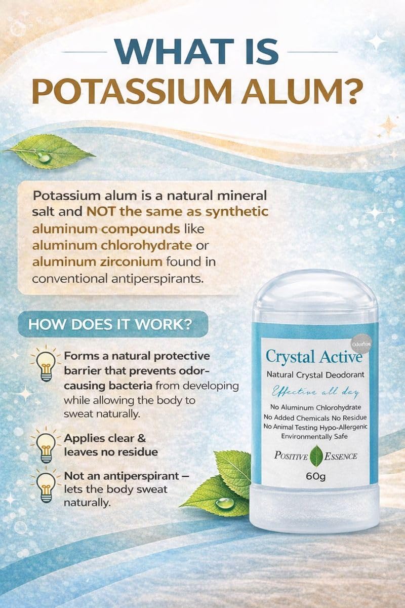 Thai Mineral Crystal Deodorant Stones (2 Pack, 60g Each) – All Natural Deodorant for Women & Men, Unscented Mineral Salt Deodorant, Alum Stone Formula, Free From Aluminum Chlorohydrate or Zirconium