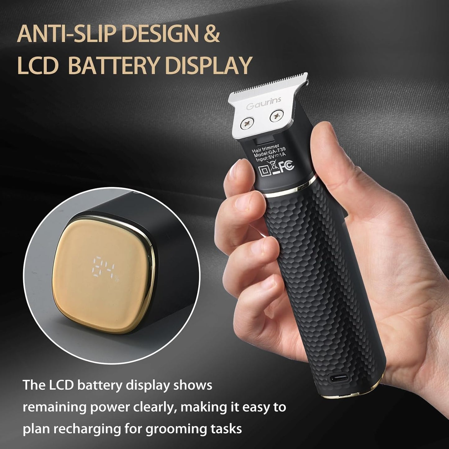 Professional Hair Clippers for Men - Cordless T Blade Trimmer with LCD Display | Zero Gapped Edgers for Mustache & Facial Hair, Black
