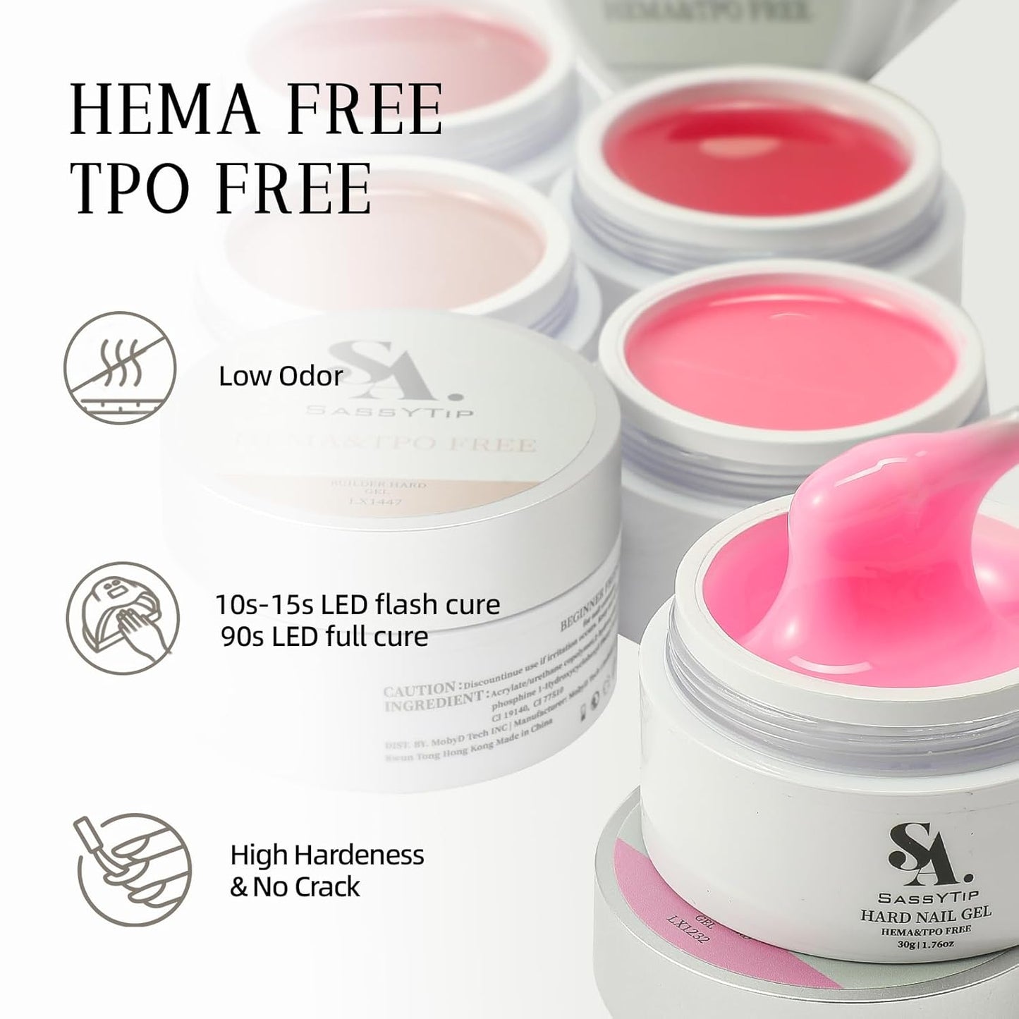 HEMA TPO Free Builder Hard Gel - Allergy-Friendly Nail Gel for DIY & Professional Use | 30g, 7 Shades Available (Nude)