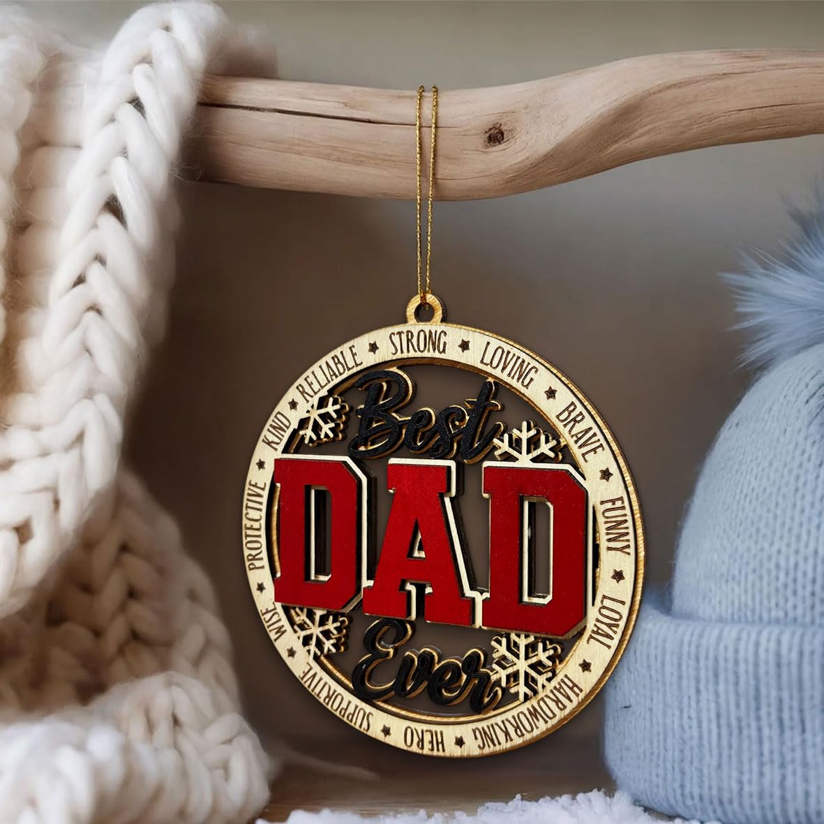Best Dad Ever Wooden Christmas Ornament – Rustic Holiday Tree Decoration, Unique Gift for Dad, Stocking Stuffer Christmas Ornament, Father Keepsake Ornament from Kids or Family