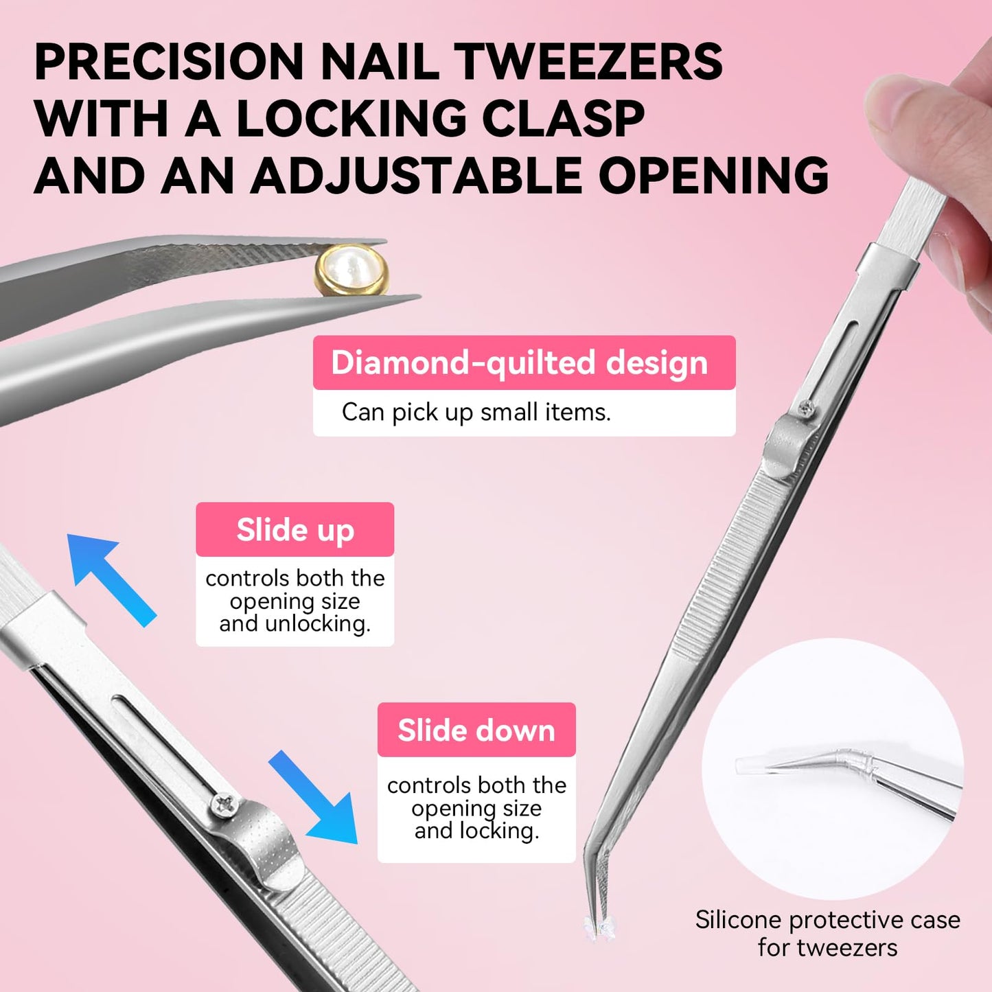 ESUOHYM 9 PCS Rhinestone Picker Tool Set, Refillable Wax Pencil for Rhinestones Bedazzling Pen Gems Picker Up Tools Diamond Art Tray Tweezers With Silicone Press Heads, Nail Art Tools for Diy Design