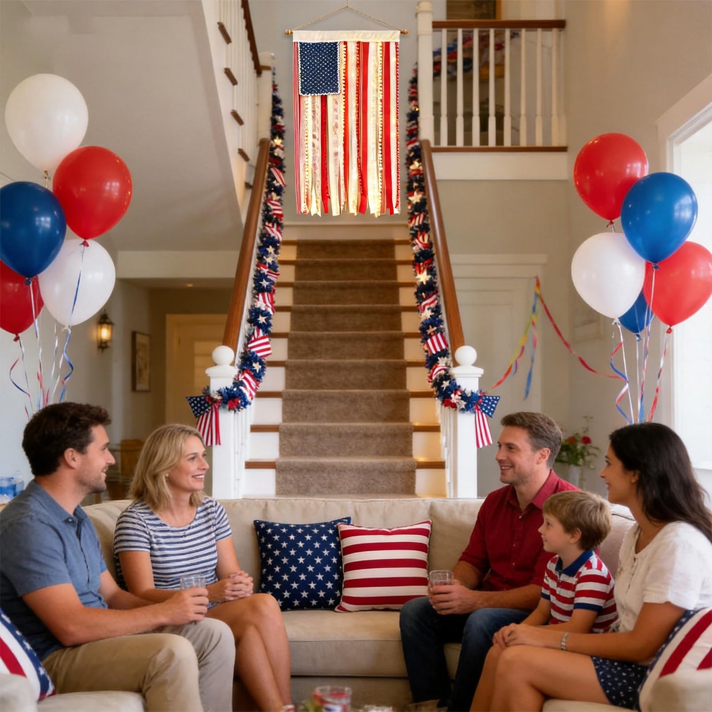 Lighted Rag American Flag Banner, 4 x 2.3 Ft American Flag Banner, 4th of July Decorations Independence Day Retro American Flags Bunting for Outdoor Garden Yard Home Party (2pcs)