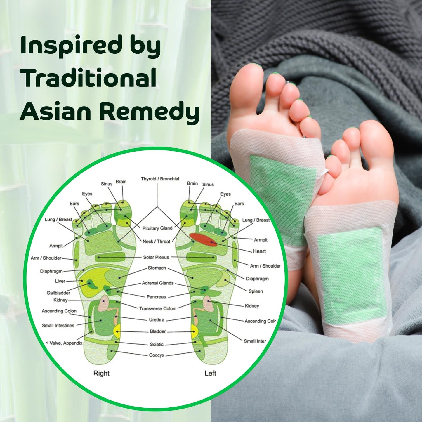 Bandoo Foot Pads – Premium Natural Bamboo Vinegar & Tourmaline Material, Japanese Foot Care for Men & Women - 30 Count