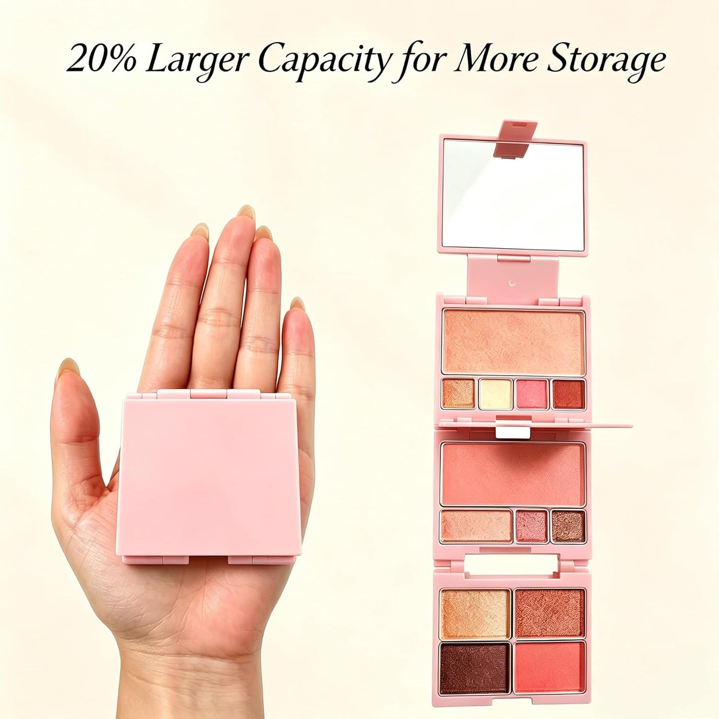 Magnetic Makeup Palette - 3-Layer Foldable Pink Palette with Dividers & 13 Empty Pans | DIY Lipstick Organizer, 20% Larger