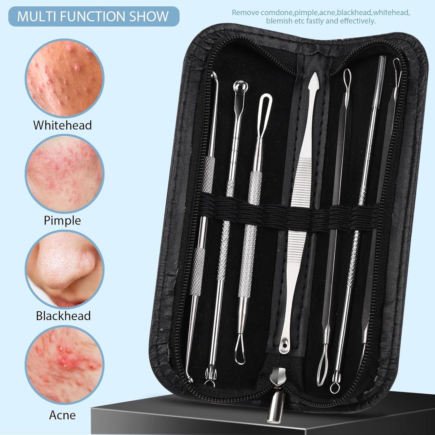 Pimple Popper Tool Kit - 7 in 1 Blackhead & Comedone Remover | Facial Extraction Tools