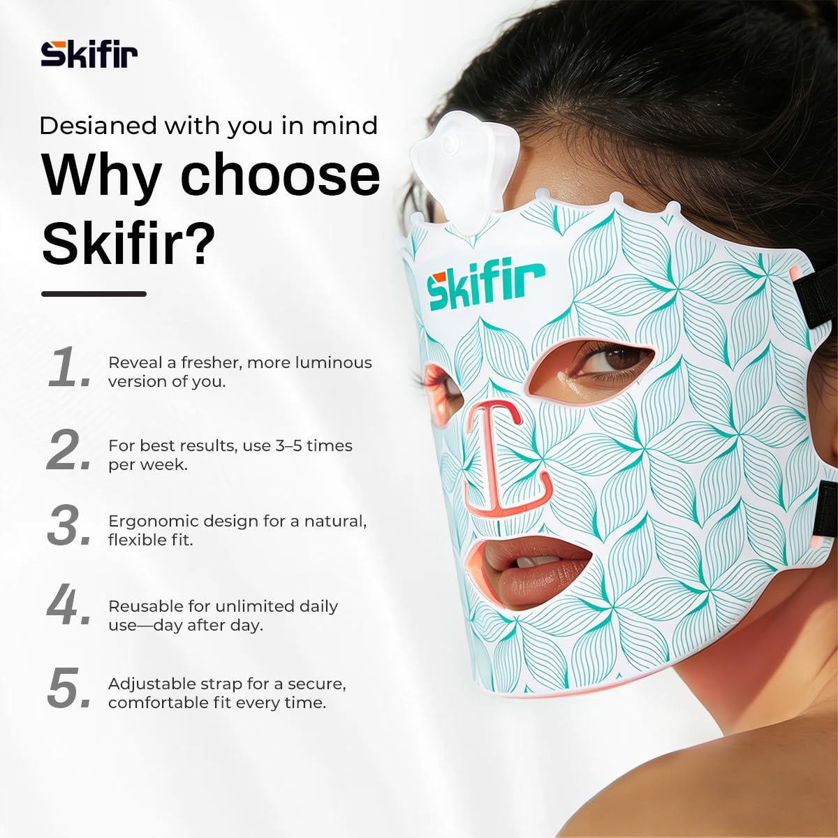 skifir Wireless Photoelectric Beauty Red Light Mask Sustainable, Rechargeable and Ergonomic Design for Home & Travel