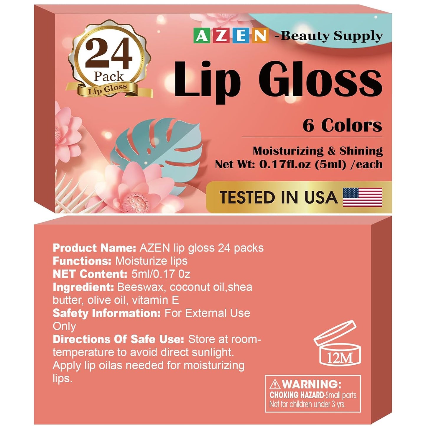 24 Pack Lip Gloss Set - Hydrating Lip Oil for Dry Cracked Lips with Vitamin E | Perfect Gift for Women