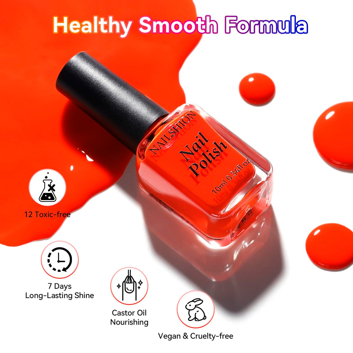 Nailshion Neon Nail Polish Set: 12 Colors Bright Summer Nails Hot Pink Red Orange Blue Rainbow Nail Polish, Glossy Finish | Air Quick Dry Non Gel, Streak-free Salon Home DIY Nail Art Gift for Women