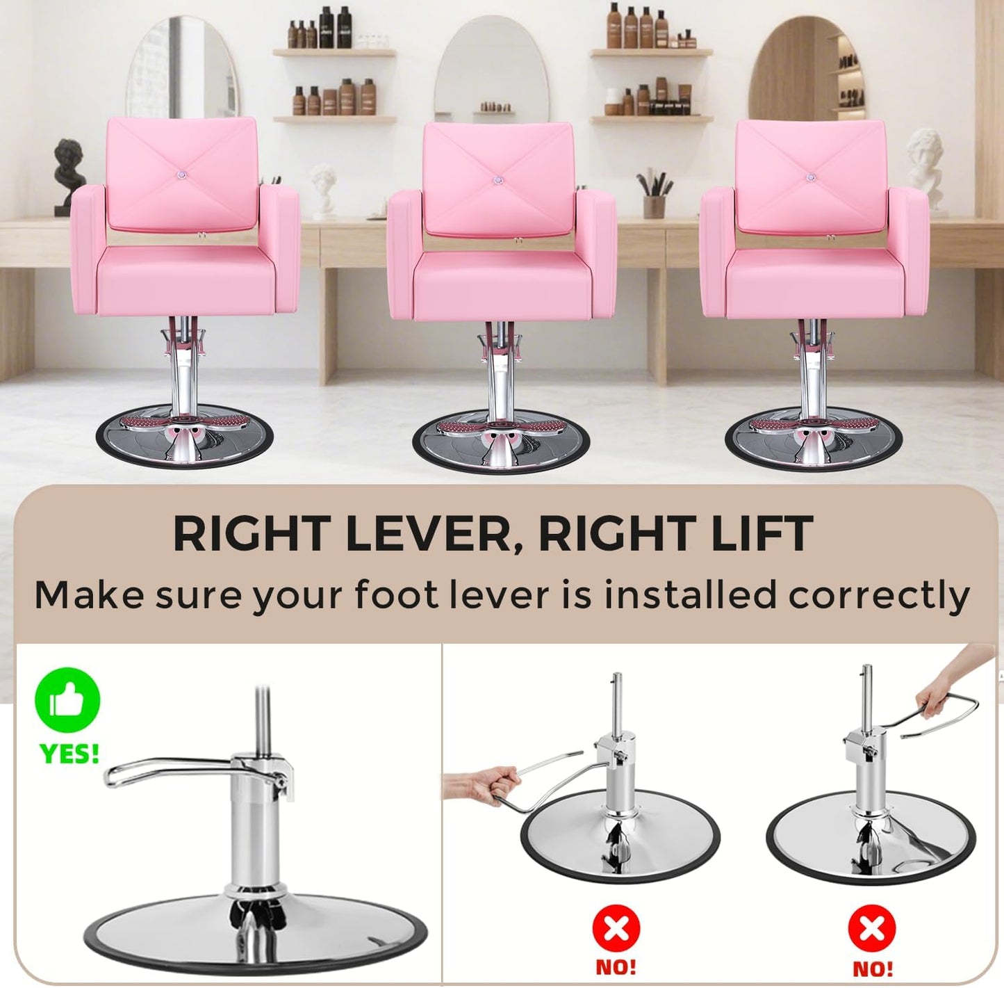 Salon Chair for Hair Stylist - Heavy-Duty Hydraulic Pump, 360° Swivel, Adjustable Height | Elegant Pink