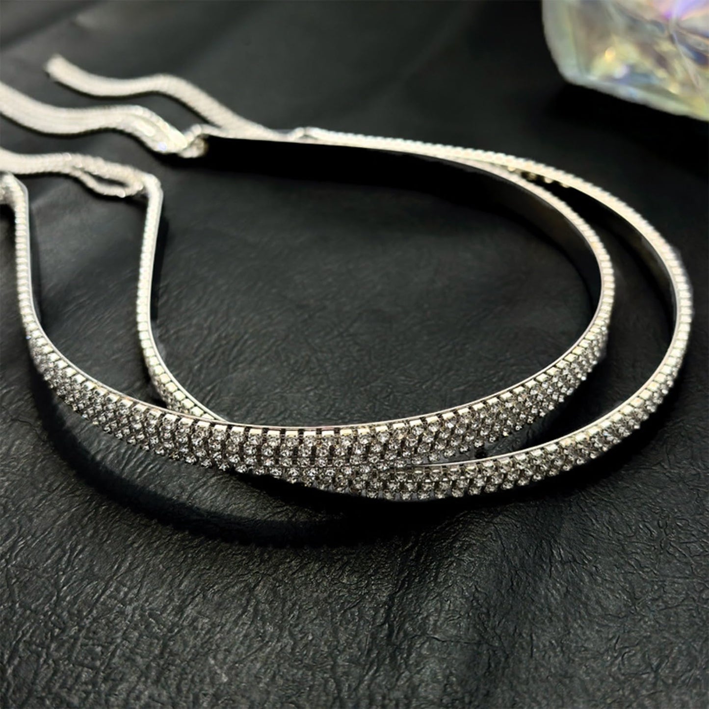 Elloph Crystal Disco Headband - Silver Tassel Sparkly Diamond Rhinestone Women's Headband - 70s Hair Accessory - 1 Count (Pack of 1)