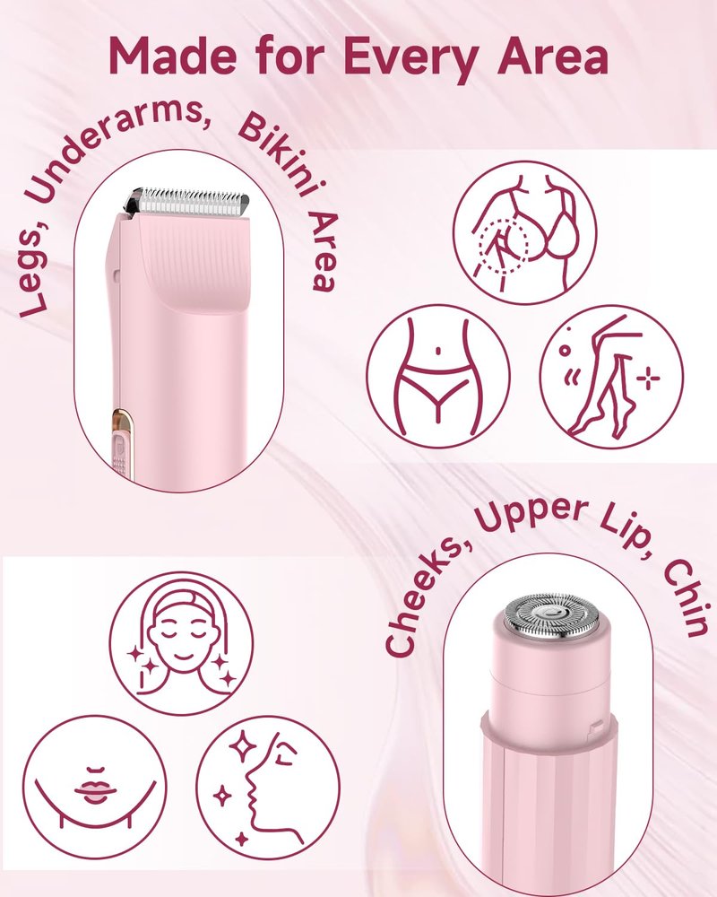 aisleek Bikini Trimmer for Women, 2-in-1 Electric Razor with Trimmer & Foil Shaver, Cordless Rechargeable Body Groomer with Guide Combs, Smooth Hair Removal for Pubic, Legs, Underarms & Face