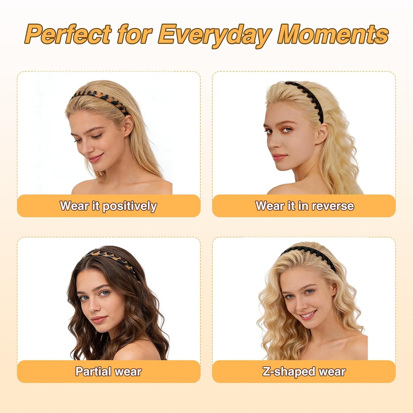 Silicone Comb Headbands for Women - Non-Slip, No Headache Design | 2-Pack in Tortoise & Black