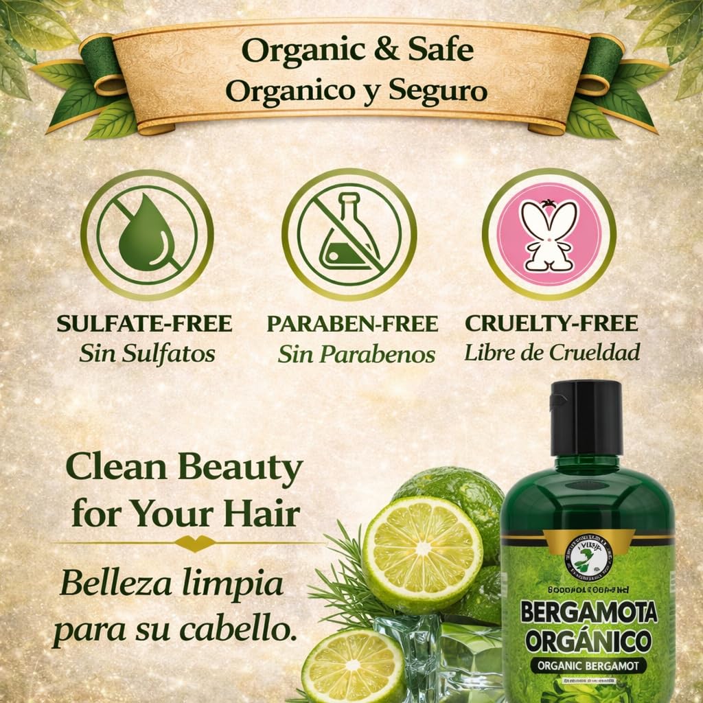 HIGH SUPREME Shampoo organic bergamot (16.9 fl oz) with aloe vera & rosemary SHAMPOO ORGANICO BERGAMOTA con Sabila & Romero Cont. net. 500 ml