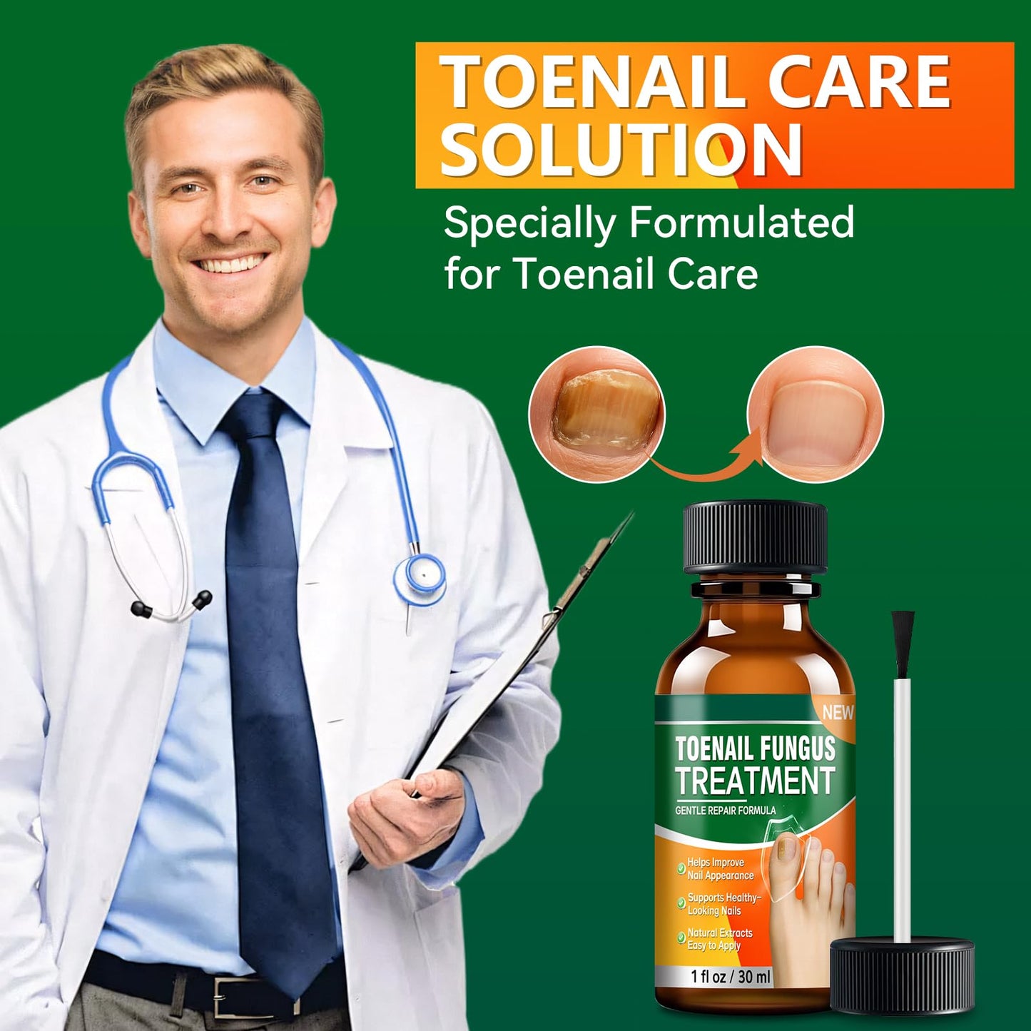 Toenail Fungus Treatment Extra Strength, Nail Treatment with Tea Tree Oil, Menthol, Vitamin E & Pro-Vitamin B5, Gentle Nail Repair Solution to Restore Damaged, Discolored, and Brittle Nails, 1 fl oz