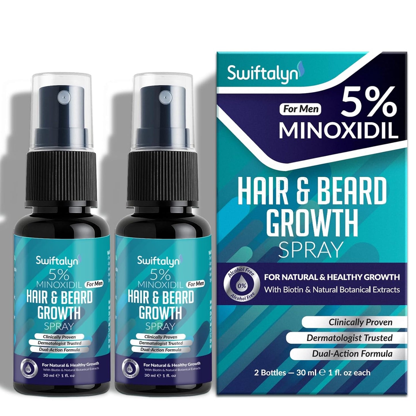 Minoxidil Hair Growth Oil for Men - Beard & Hair Spray with Biotin, Ginger & Lavender Extracts | 5% Solution