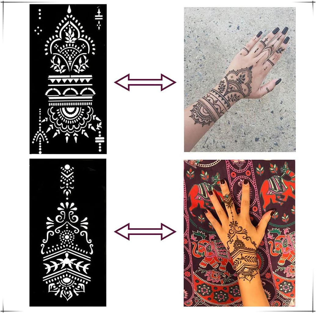 Henna Tattoo Stencils Kit - 12 Reusable Temporary Tattoo Stickers for Women | Indian & Arabian Designs