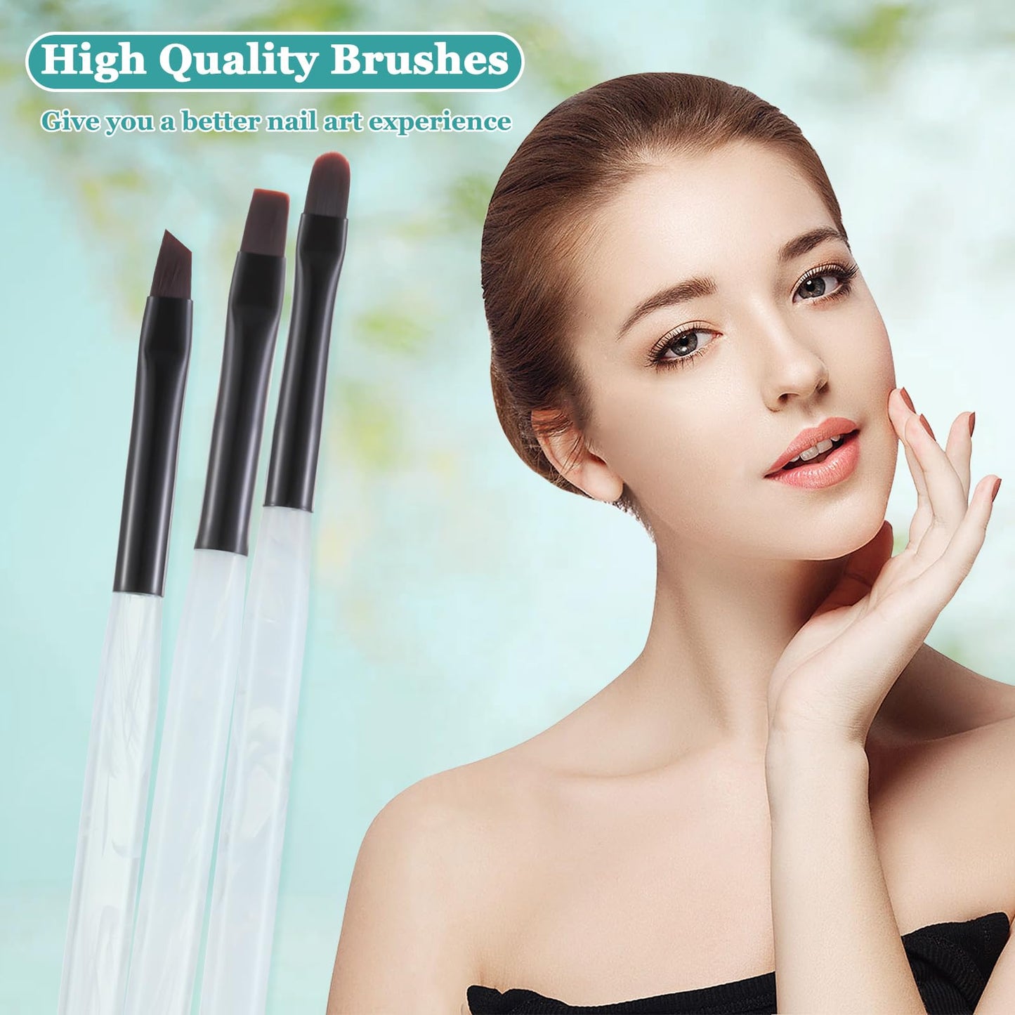 3PCS Nail Clean Up Brushes for OPI Nail Polish Remover, Brushes for Cleaning Polish Mistakes on the Cuticles, Acetone Resistant Nail Brushes for Nail Art and Designs（Jade Clear ）