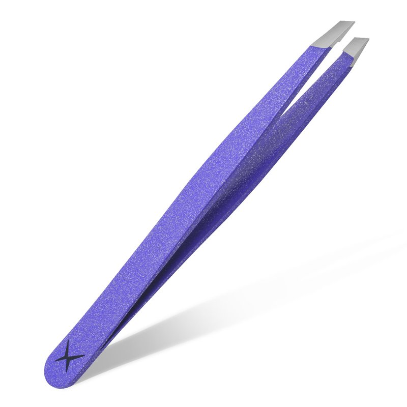 Precision Slant Tip Tweezers – Handmade from Premium Japanese Stainless Steel – Professional Eyebrow & Facial Hair Removal Tool with Perfect Alignment (Amethyst Spark)
