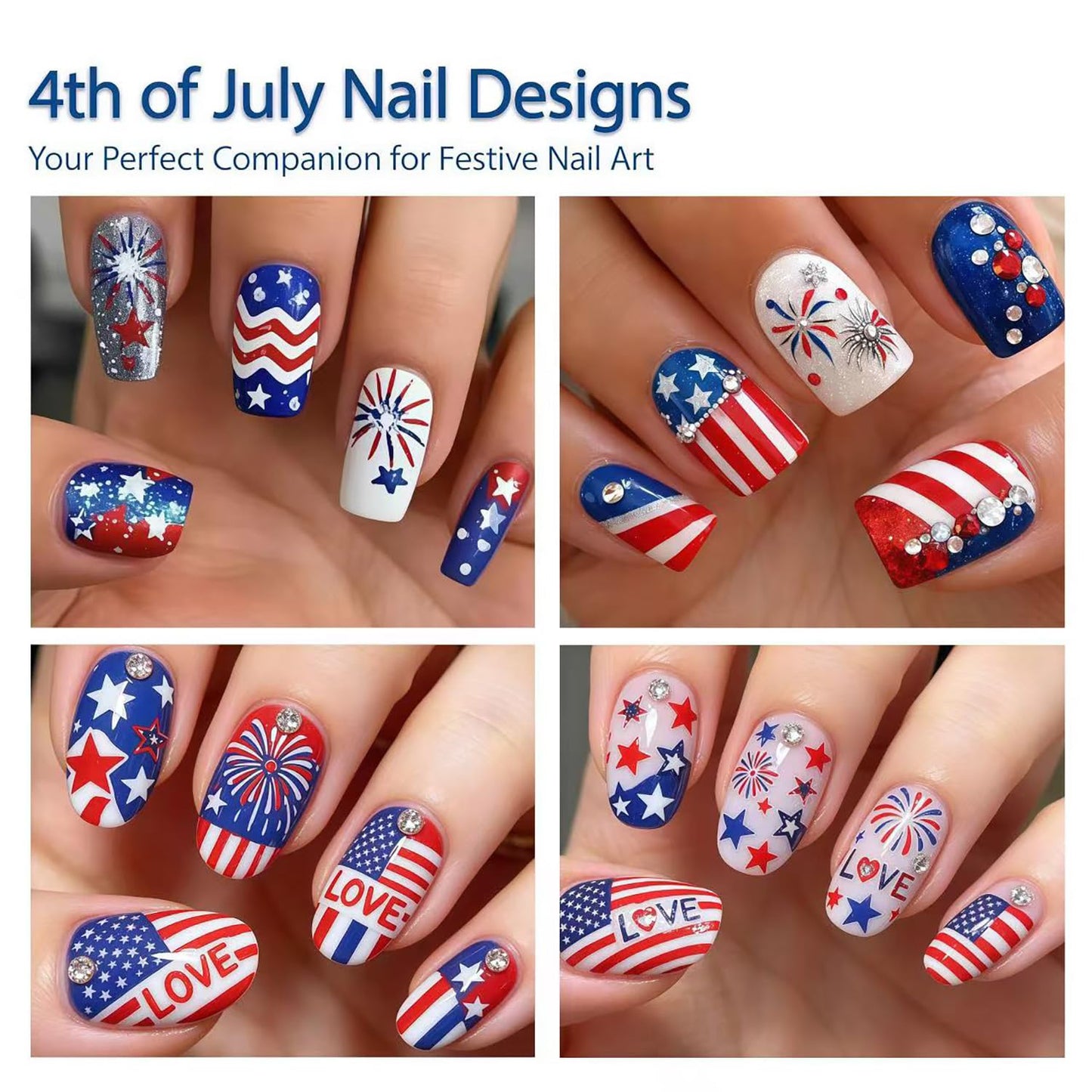 4th of July Nail Stickers for Nail Art 6 Sheets Independence Day Nail Decals with Patriotic Star Fireworks Letters Numbers Design Fourth of July Sticker American Holiday Manicure Decoration for Women