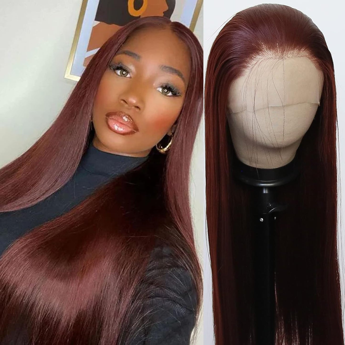 99J Burgundy Lace Front Wig - Long Straight Synthetic Hair, Pre-Plucked Natural Hairline for Black Women | Heat Resistant Fiber, Daily Wear