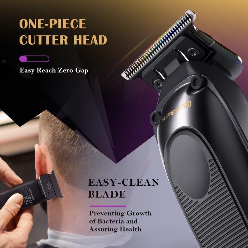 SUPRENT PRO Professional Hair Trimmer - High Torque Brushless Motor & Detachable Blade - Cordless Beard Trimmer for Barbers with Charging Base - Premium Finishing T- Blade Trimmer