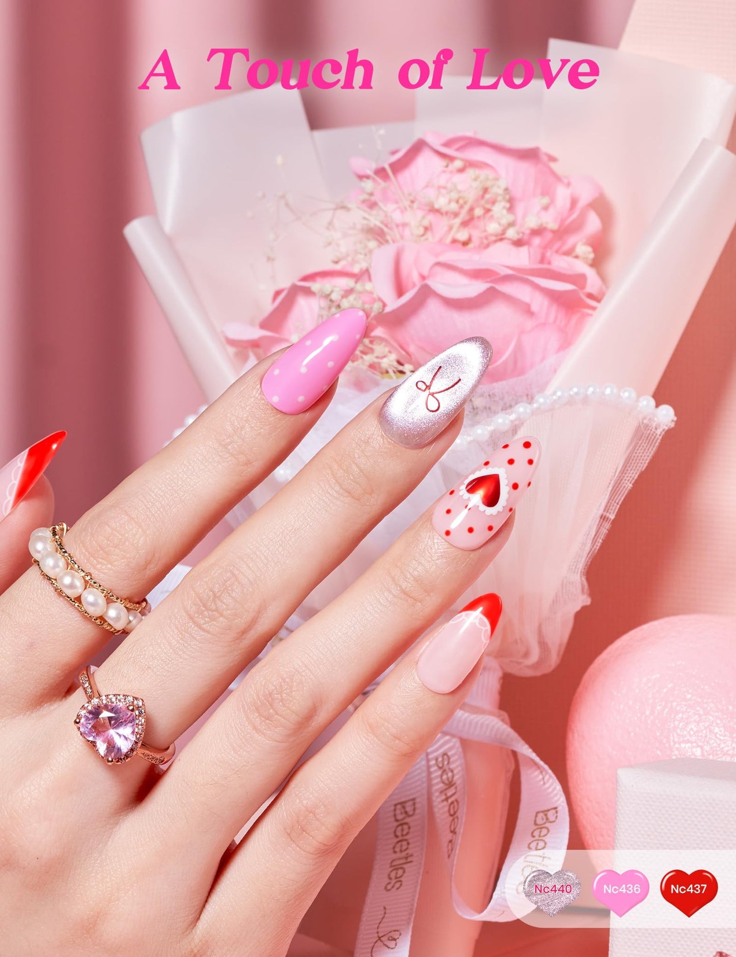 Beetles Romantic Summer Gel Nail Polish Kit – Hot Pink Red Cat Eye Gel Nail Polish Set, Treat Yourself Self Care Gift Set with Pink & Rosy Gel Colors, DIY At-Home Manicure Gift for Women