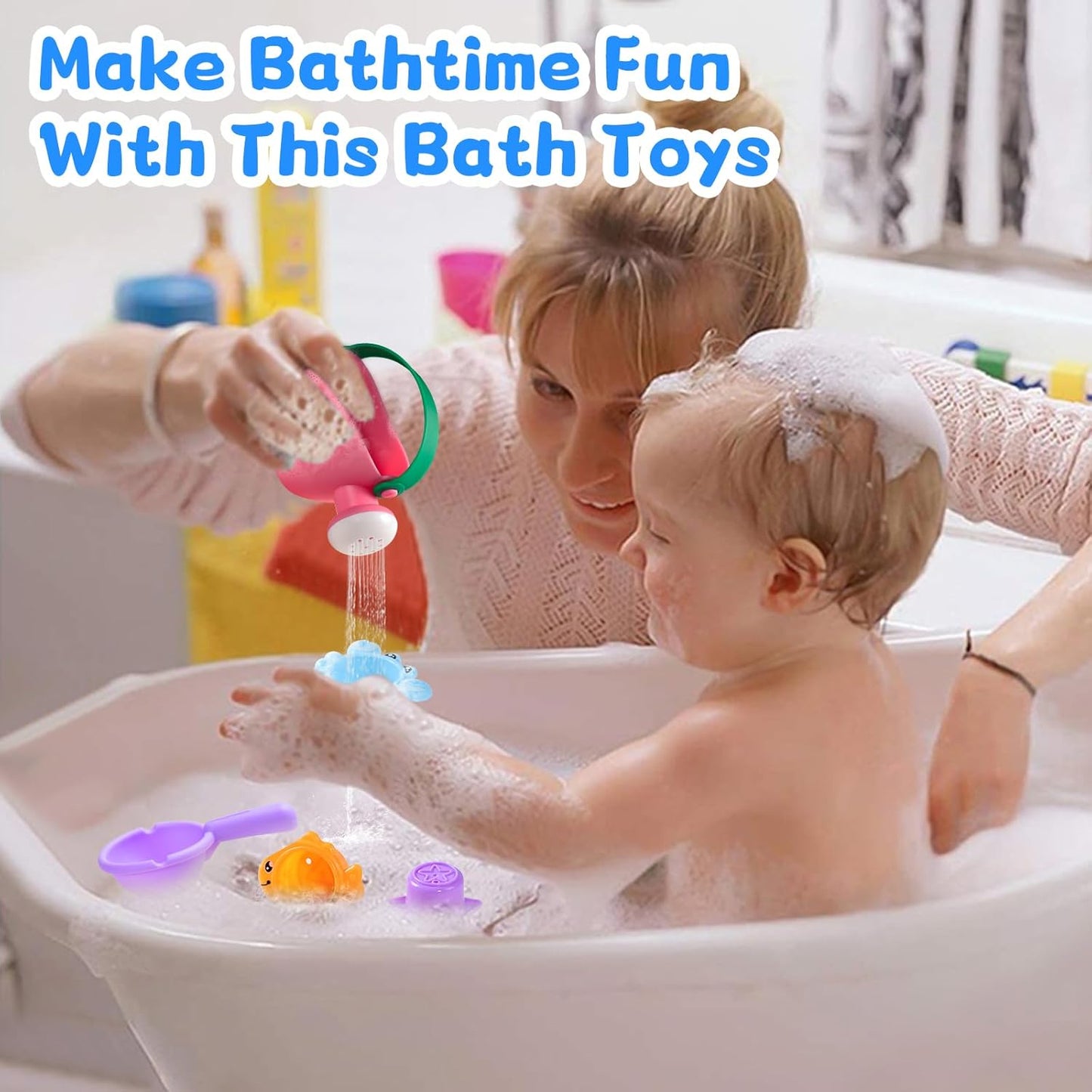 Baby Bath Toys for Toddlers Ages 1-3 | Mold-Free Fun for Bathtubs, Pools & Beaches - 5 PCS (Random Colors)