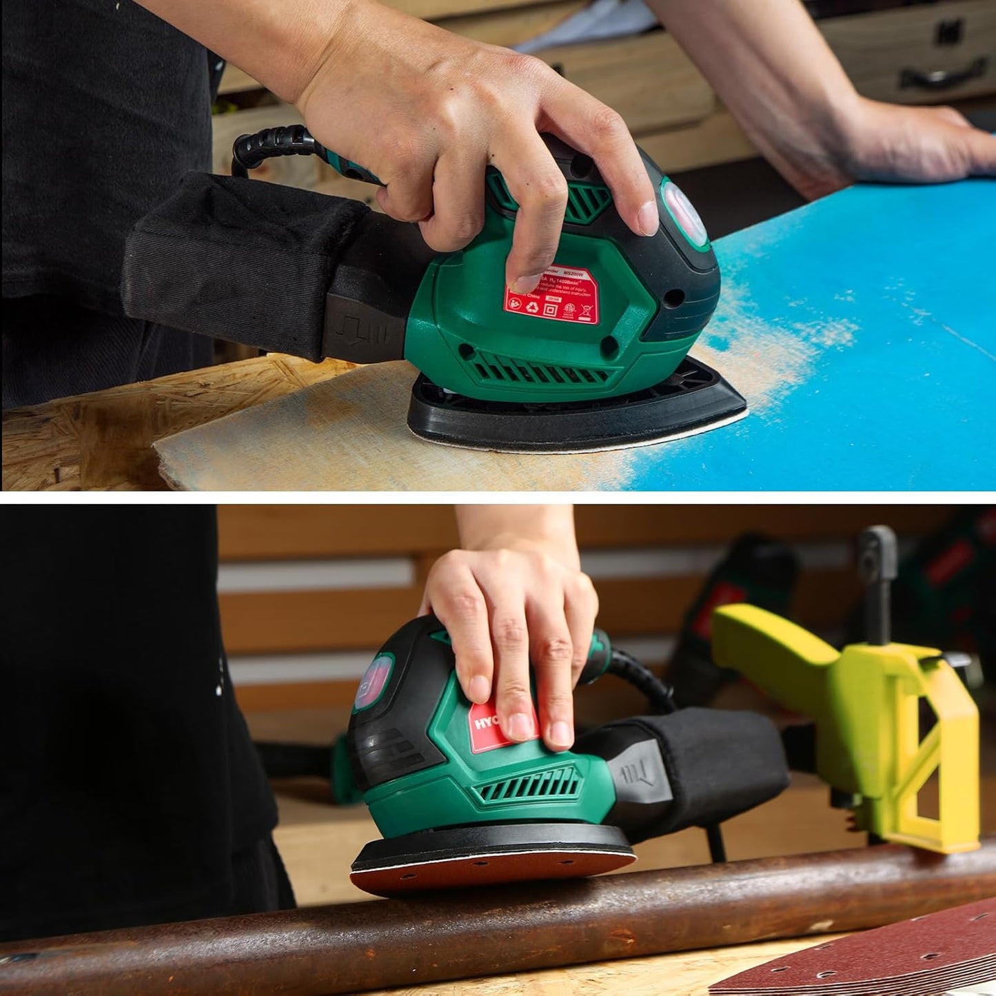 HYCHIKA Detail Sander - 14,000 OPM Compact Electric Tool for Tight Spaces | Includes 12 Sandpapers & Dust Collection System
