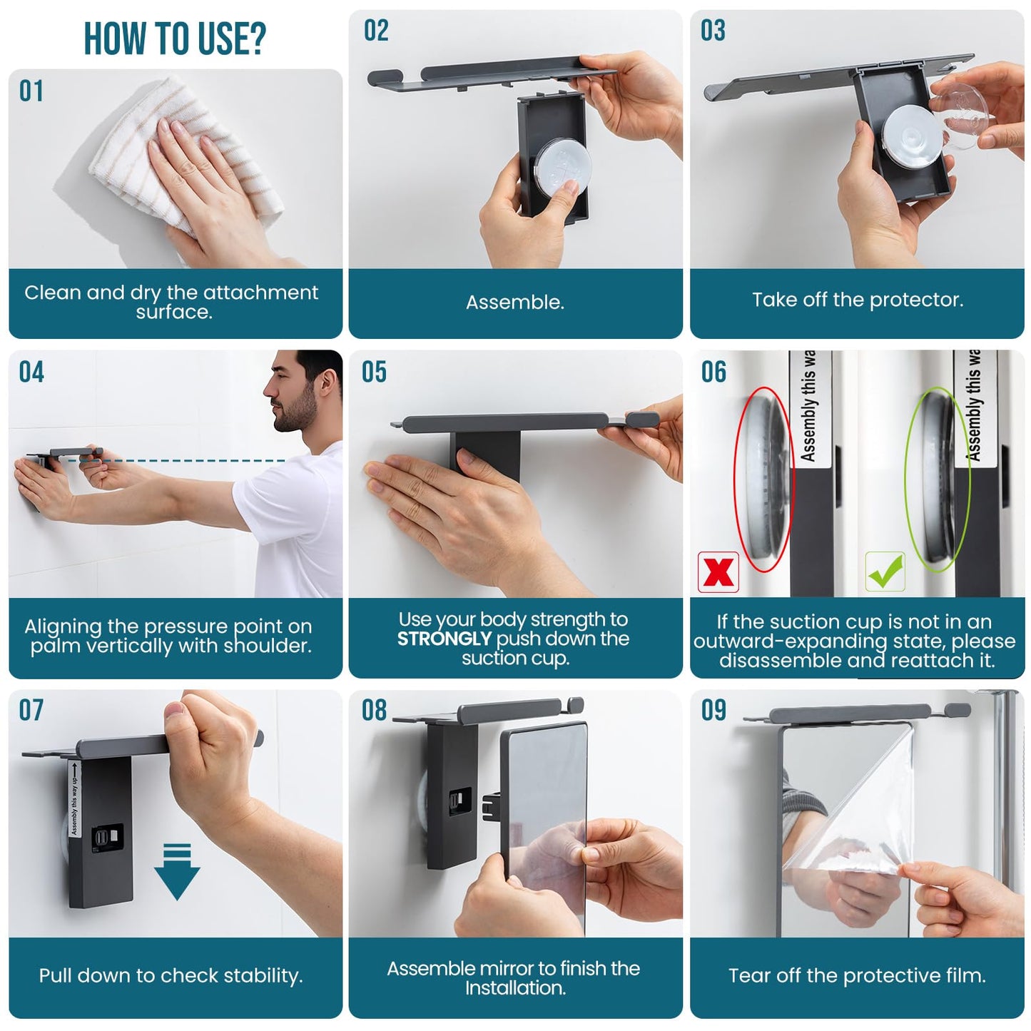 TAILI Shower Mirror Fogless for Shaving, Anti Fog Shaving Mirror with Razor Holder NO-Drilling,Removable,Shatterproof & Waterproof,Wall Mounted Bathroom Accessories with Powerful Suction(Grey)