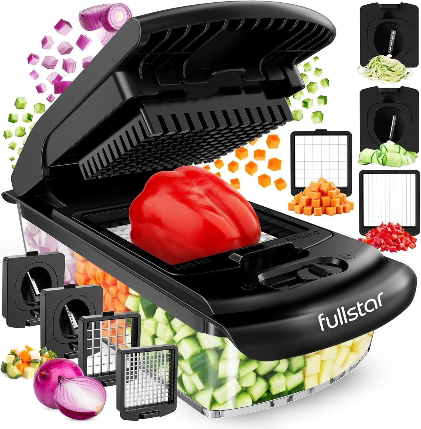 Pro Vegetable Chopper & Spiralizer - 4-in-1 Food Chopper with Container | Kitchen Gadget in White