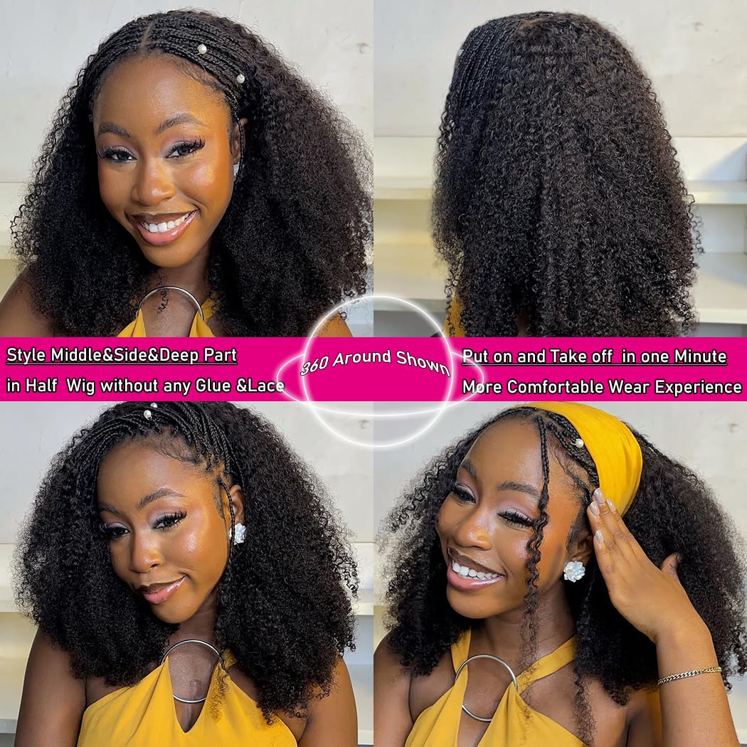 Kinky Curly Half Wig - 200 Density Human Hair | Seamless Flip Over Design, 20 Inch, Glueless & Beginner Friendly