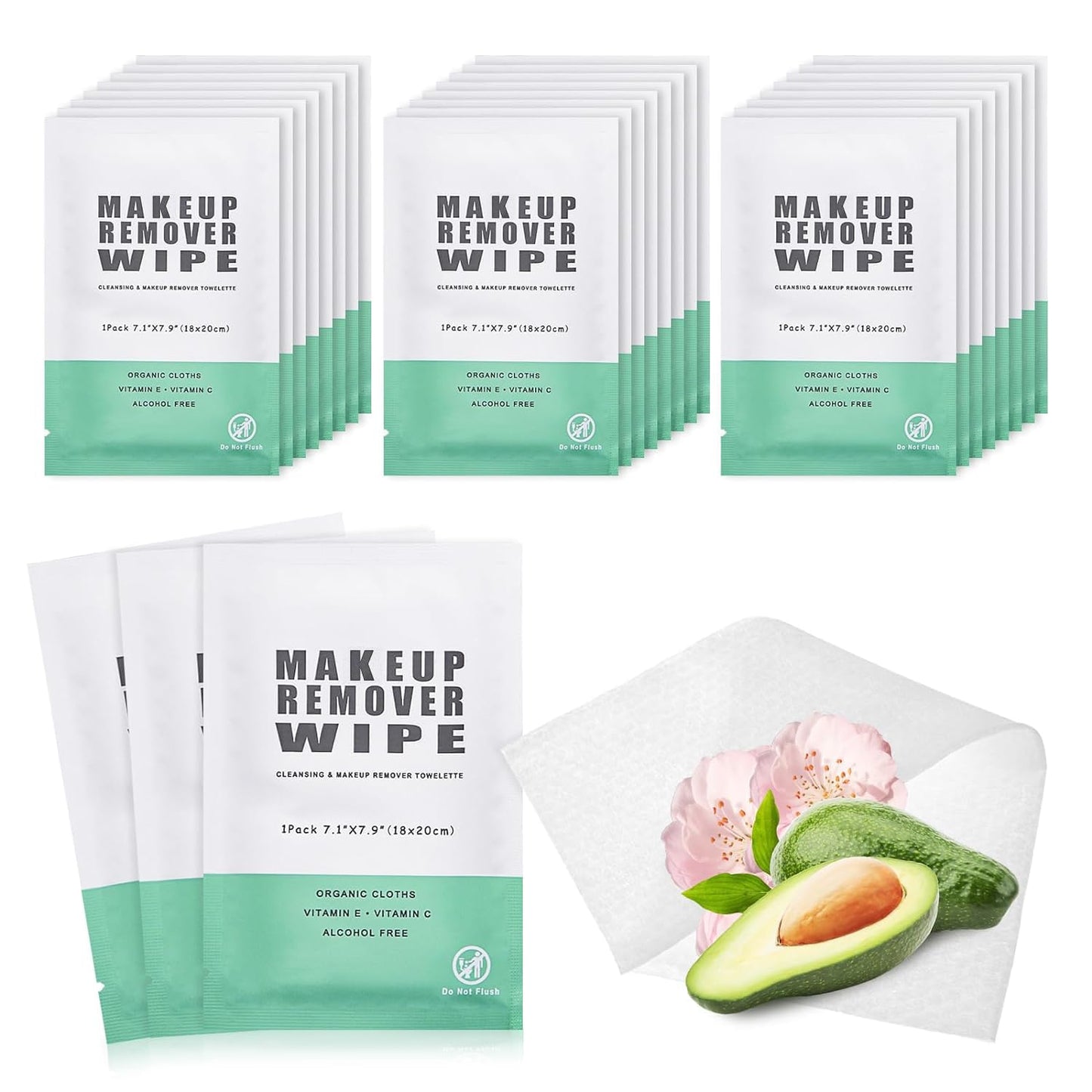 Makeup Remover Wipes - Bulk Individually Wrapped Cleansing Pads for Mascara & Lipstick | Travel Size - Black