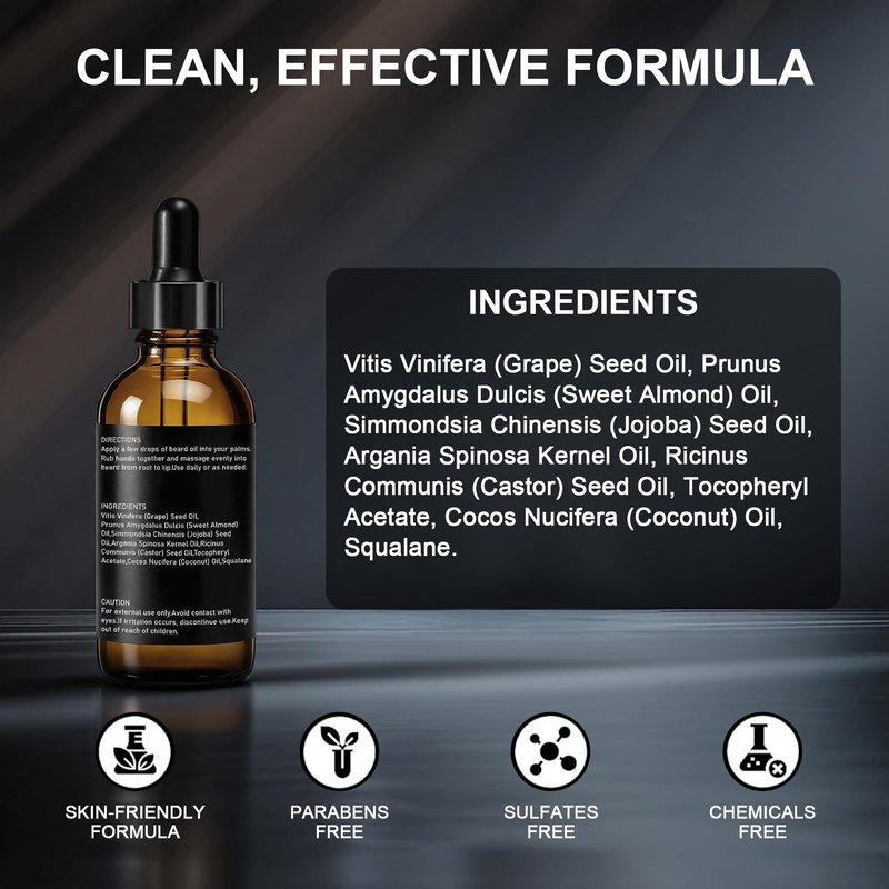 YEALIR Repair Beard Oil for Men - Repairs Breakage & Split Ends, Softens and Strengthens Dry & Damaged Beard, Lightweight, Non-Greasy, Beard Conditioner with Squalane & Argan Oil, Unscented, 1 Oz