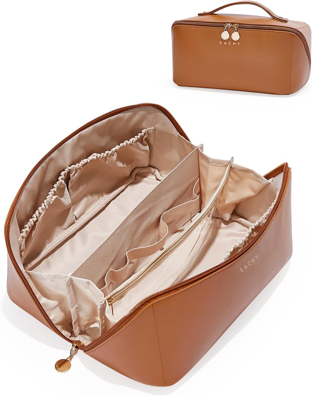 Travel Makeup Bag - Large Capacity Waterproof PU Leather Cosmetic Organizer for Skincare & Brushes | Portable Toiletry Bag