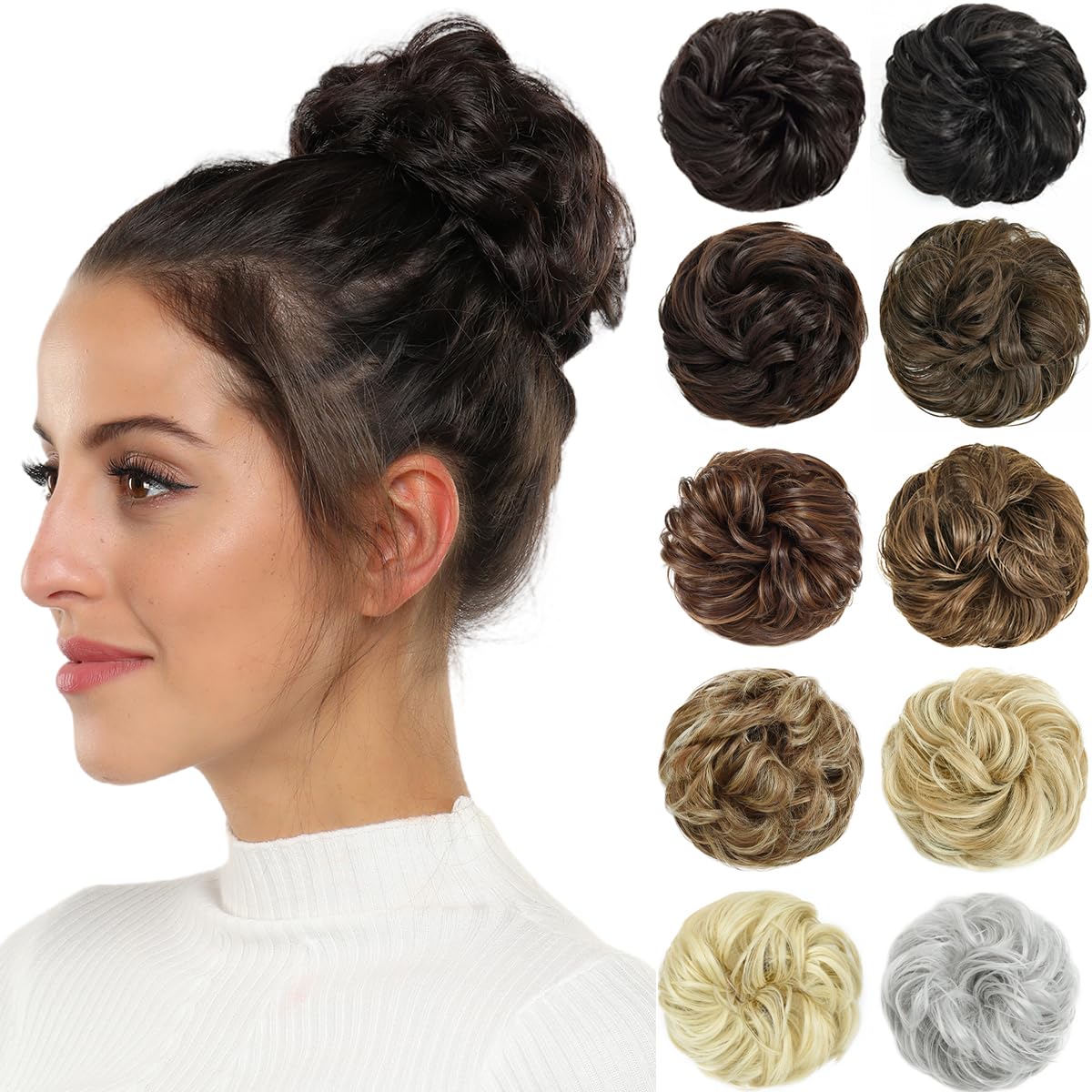 Rose bud Messy Bun Hair Bun Extension Updo Soft Natural Bleach Blonde Curly Chignon Hairpiece for Women
