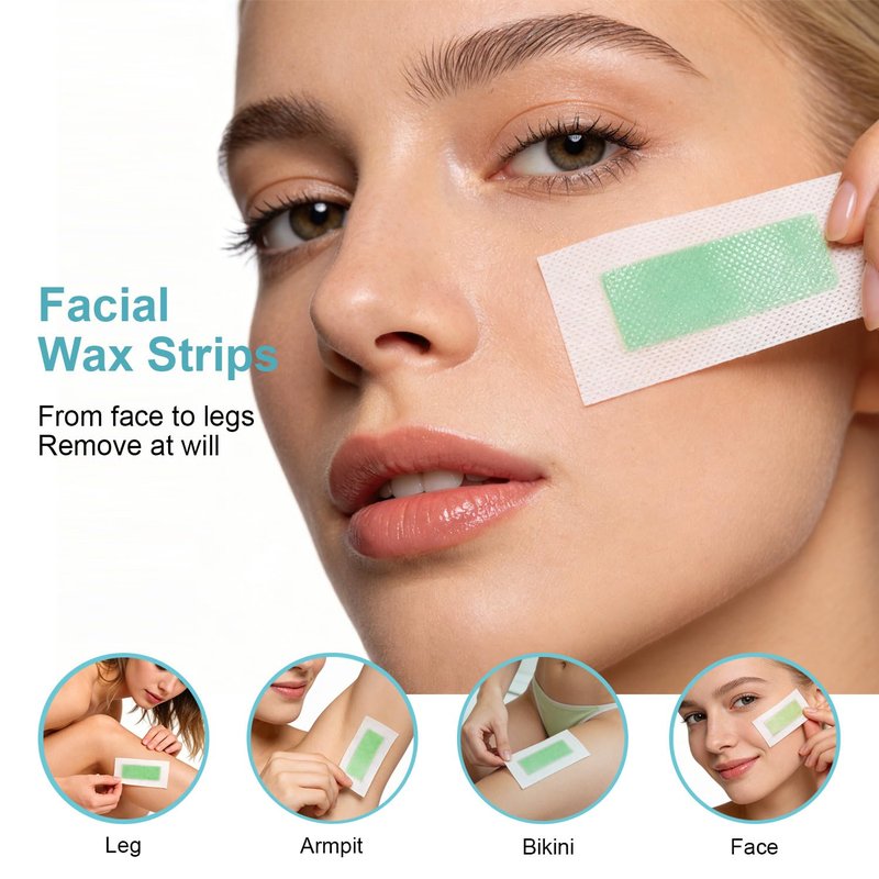 Waxfans 52PCS Wax Strips for Face, Eyebrow Wax Strips for Hair Removal, Waxing Kit for Women's Lip,Chin,Bikini,Underarms,Legs,Cejas | 56ct Face Wax Strips with 4 Post-wax Oil Wipes (Blue)