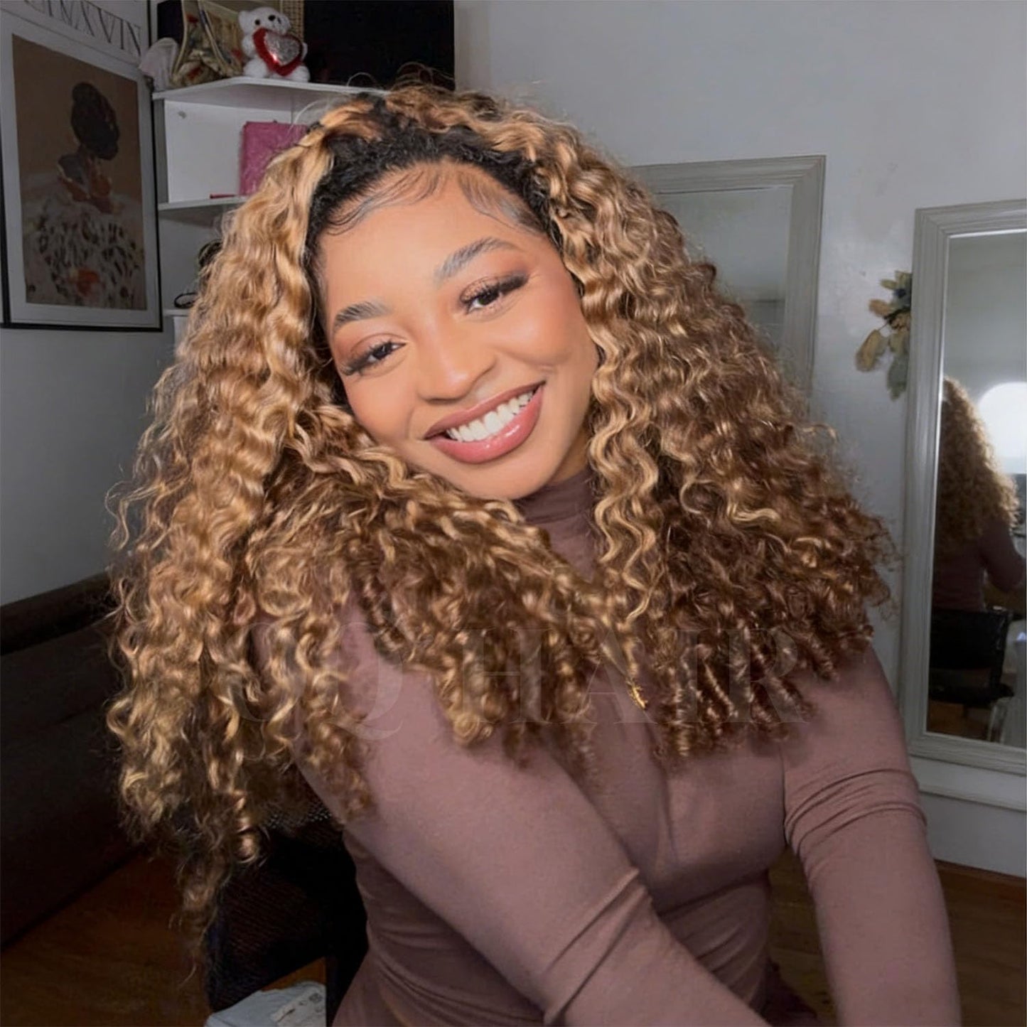 Burmese Curly Half Wig - 180% Density Human Hair | Beginner-Friendly 18 Inch Flip Over Headband Wig