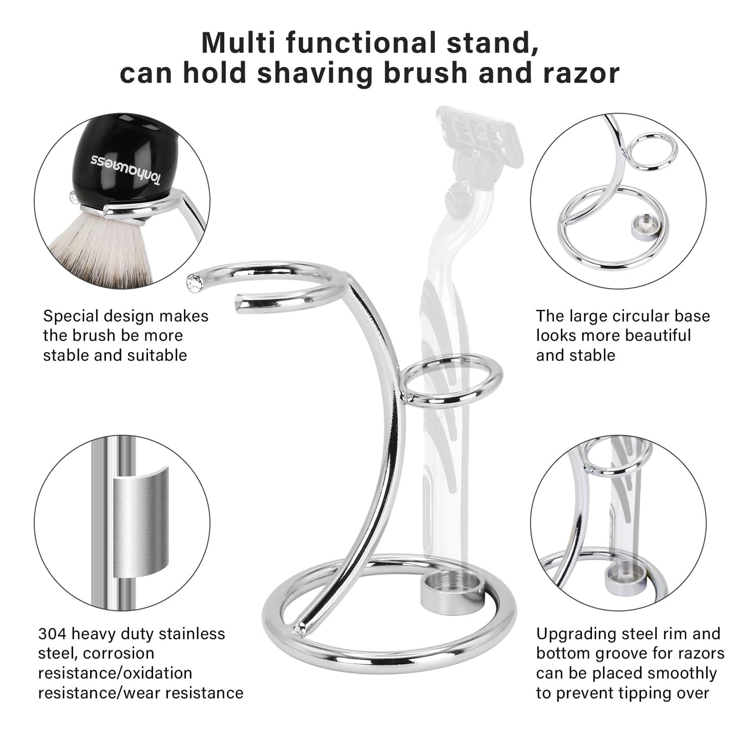 Shaving Brushes Kit For Men, 4 In 1 Shaving Brush Set Includes Nylon Bristle Shaving Brush, Sandalwood Shaving Cream, Stainless Steel Shaving Bowl and Stand (Nylon Bristle with Soap)