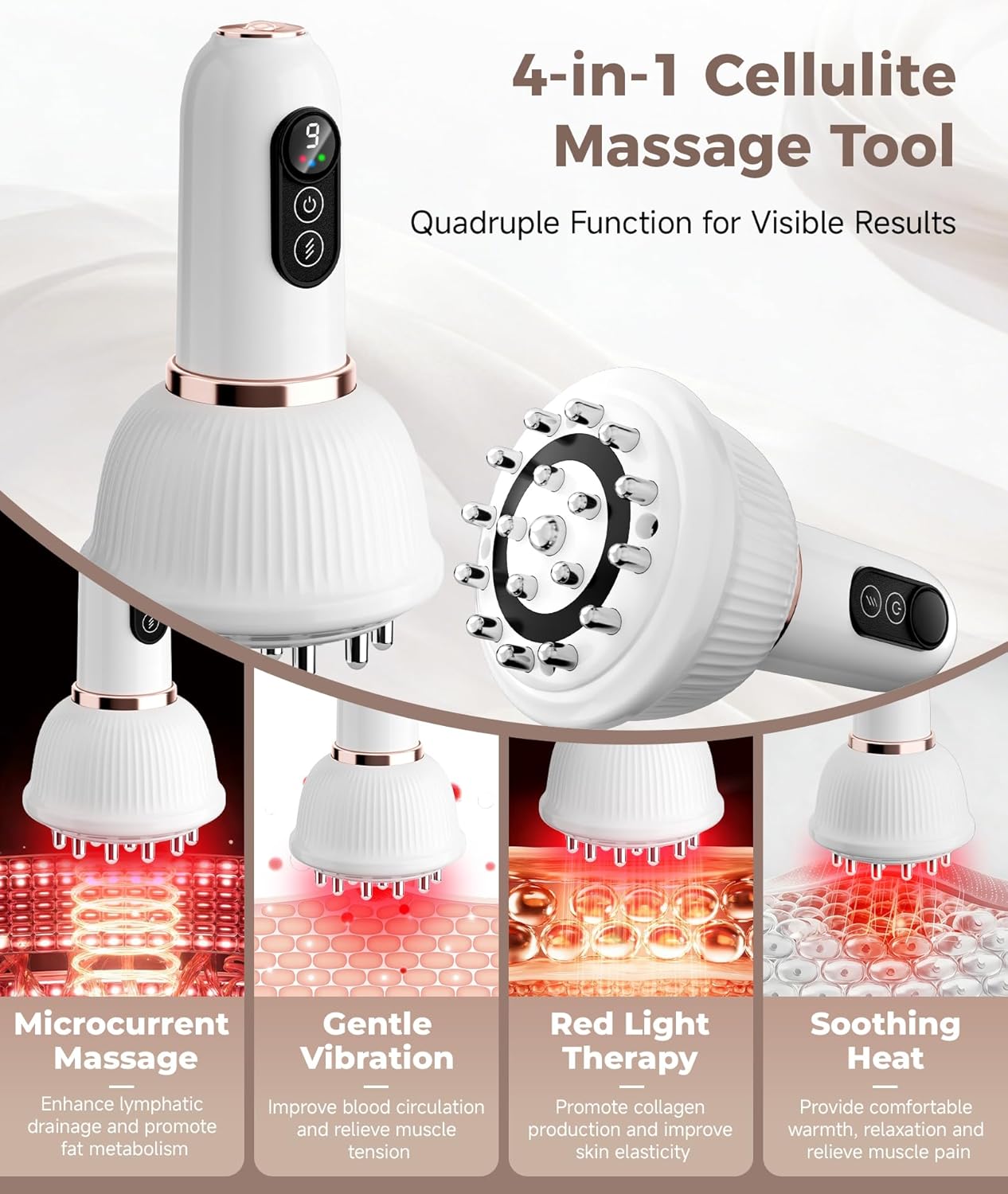 Lymphatic Drainage Massager - Anti-Cellulite Body Sculpting Machine with Red Light Therapy & Vibration | White