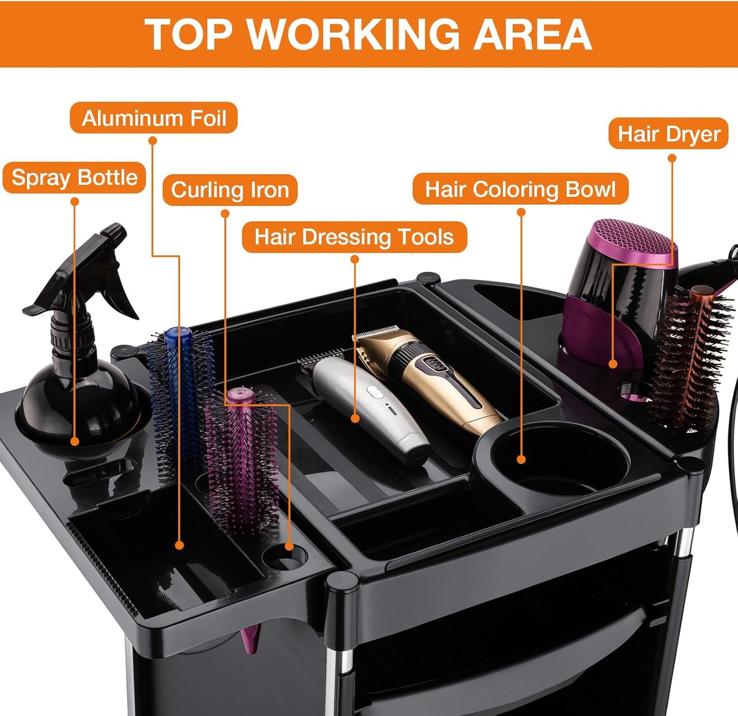 Hair Salon Storage Cart - 6-Layer Rolling Trolley with Wheels | Space-Saving Barber Station for Stylists & Beauty Professionals