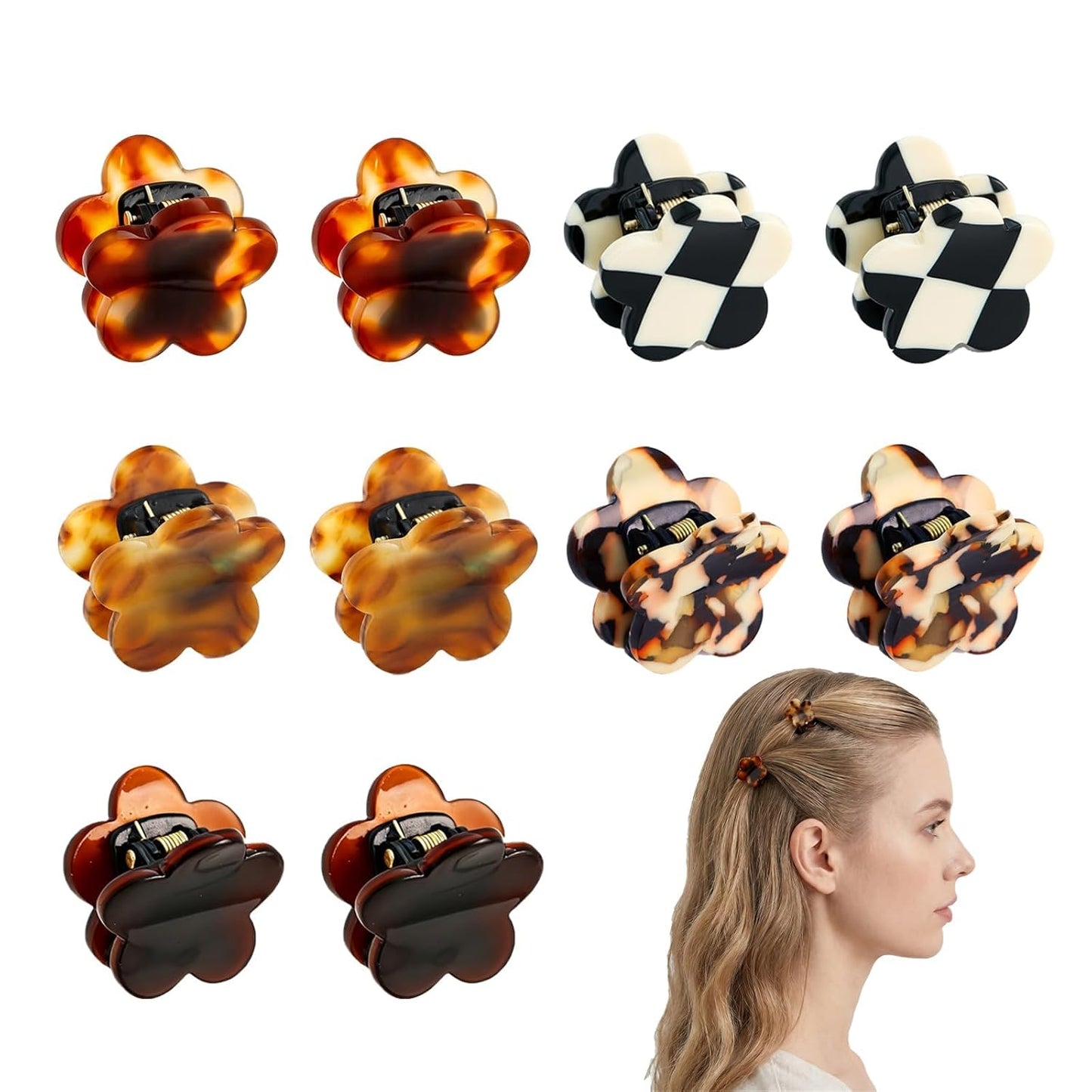 Small Decorative Hair Clips for Women - Cute Flower Mini Claw Clips | 10 Pcs Set for Bangs & Braids