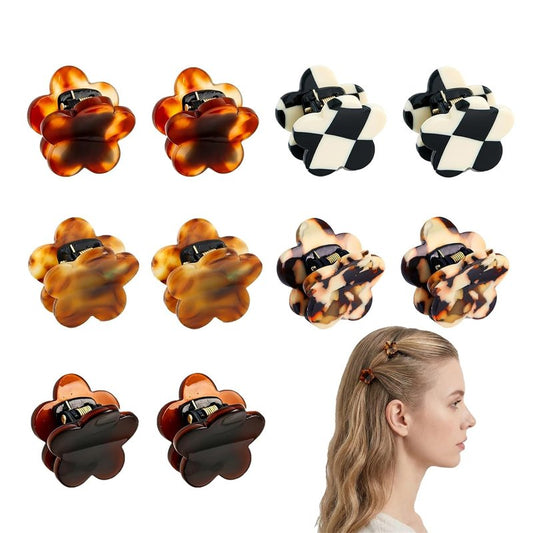 Small Decorative Hair Clips for Women - Cute Flower Mini Claw Clips | 10 Pcs Set for Bangs & Braids